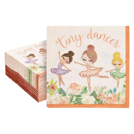 100 Pack Ballerina Napkins for Girl's Birthday Party, Baby Shower, 6.5 In, 2-Ply