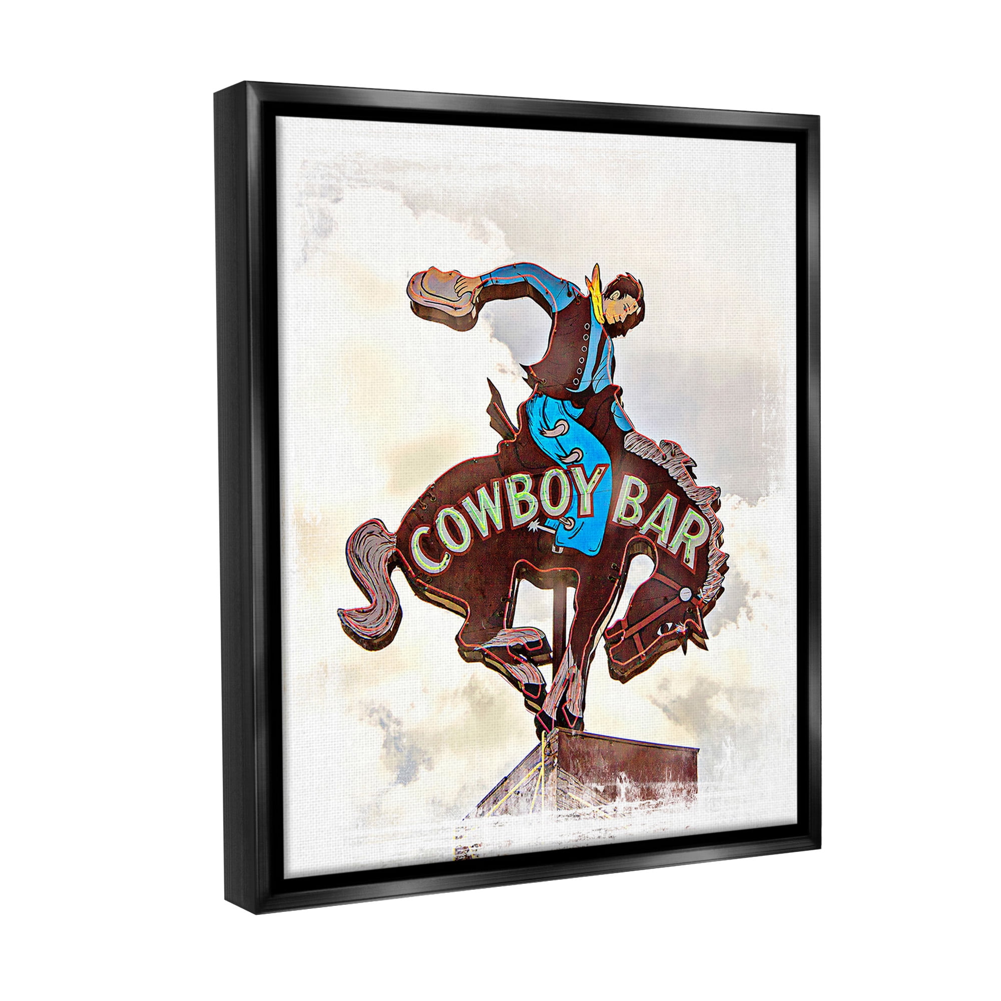 Stupell Industries Cowboy Bar Sign Typography Painting Black Floater Framed Canvas Art Print Wall Art, 17 x 21