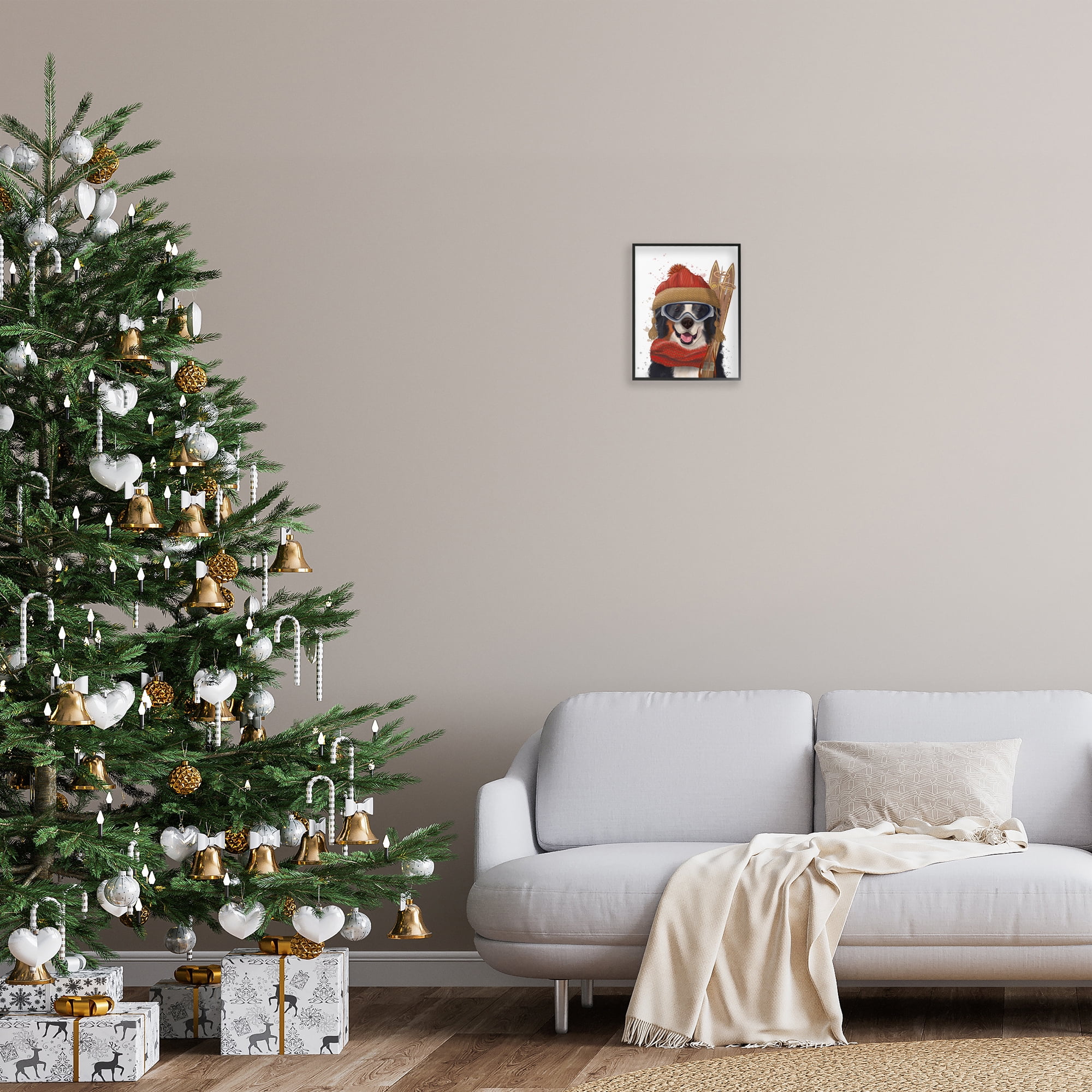 Stupell Industries Happy Skiing Dog Animals & Insects Painting Black Framed Art Prints Wall Art, 11 x 14