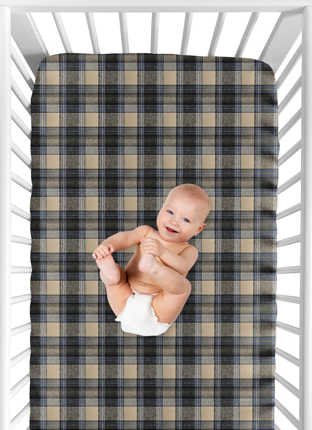 Sweet Jojo Designs Rustic Patch Blue and Tan Fitted Crib Sheet