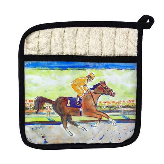 Betsy Drake PT055B Racing Horse Gold Pot Holder