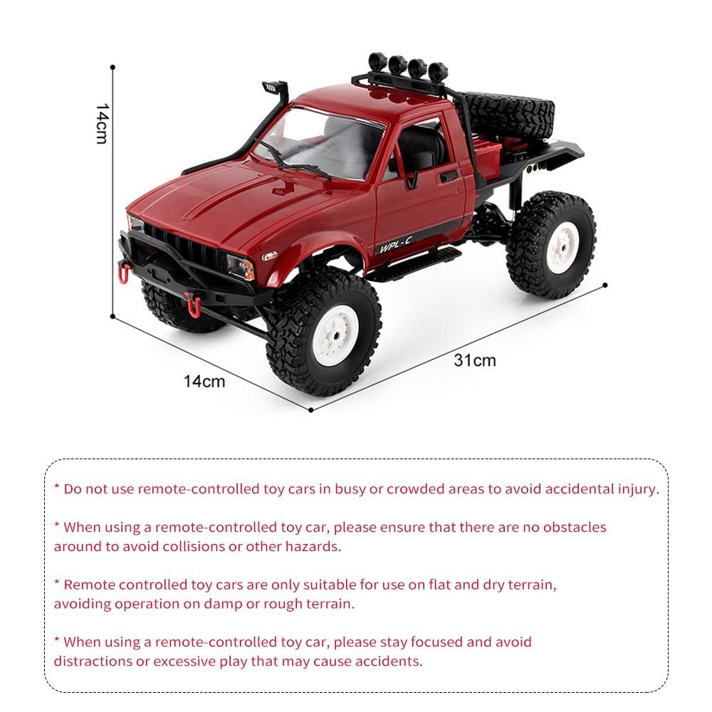 WPL 1/16 Remote Control Military Truck 4WD Off-road Climbing Car with LED Lights