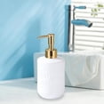 thumbnail image 4 of Dispensador recargable de jabón líquido para manos para baño: botella de vidrio con bomba para gel de ducha, champú, loción y decoración para fregadero de cocina con sello a prueba de fugas y diseño, 4 of 6