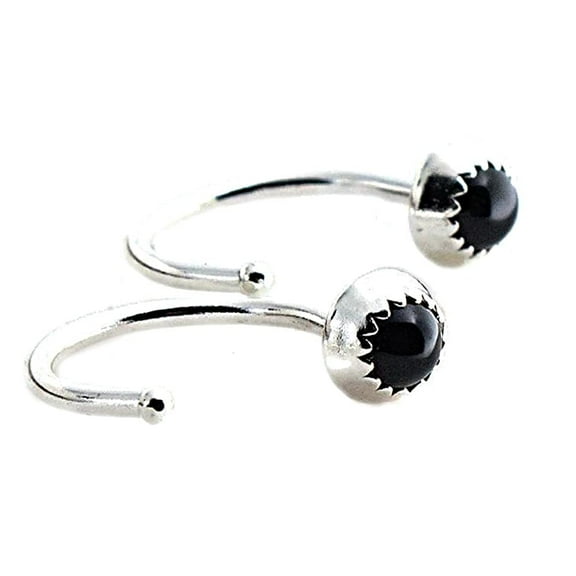 Half Huggie Silver Hoop Earrings for Women Tiny Cartilage Birthstone Stud Piercing Earring Hypoallergenic Screw Back Dainty Cartilage Hoops (Black Onyx 3mm / 20 gauge)