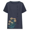thumbnail image 4 of Zpanxa Women's Casual Printed T-Shirt, Short Sleeve Round Neck Button Top for Spring Summer, 4 of 5