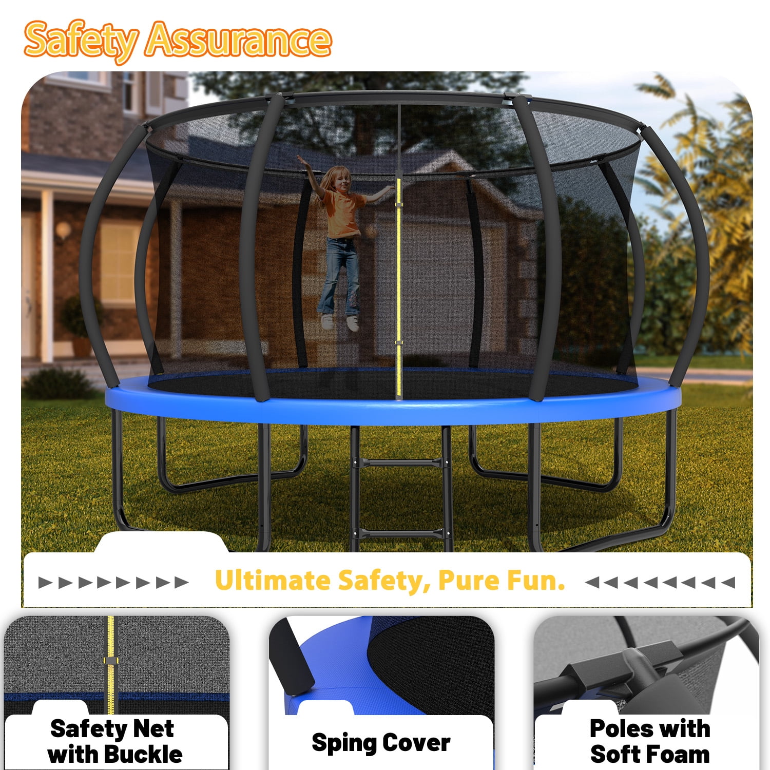Mini Trampoline 12FT Recreational Kids Trampoline with Safety Enclosure Net & Ladder, Outdoor Recreational Trampolines,Trampoline For Kids