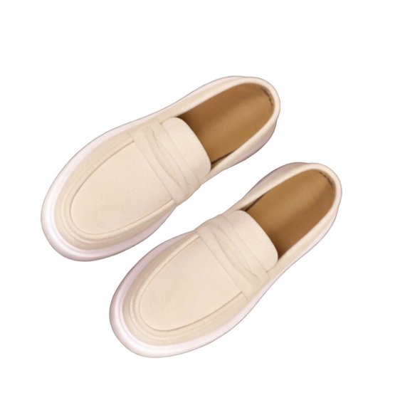 Gpaecead Women's Thick Sole Loafers Faux Suede Non Slip Sole Slip On Comfort Shoes For Office, Travel, Everyday Wear, Beige