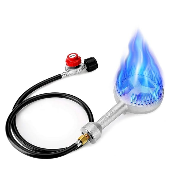 Frizi High Pressure Cast Iron Round Burner Head - 0-20 PSI Adjustable Regulator, 4.1ft Hose & Brass Fitting - for Outdoor Cooking, Camping, Brewing & BBQ