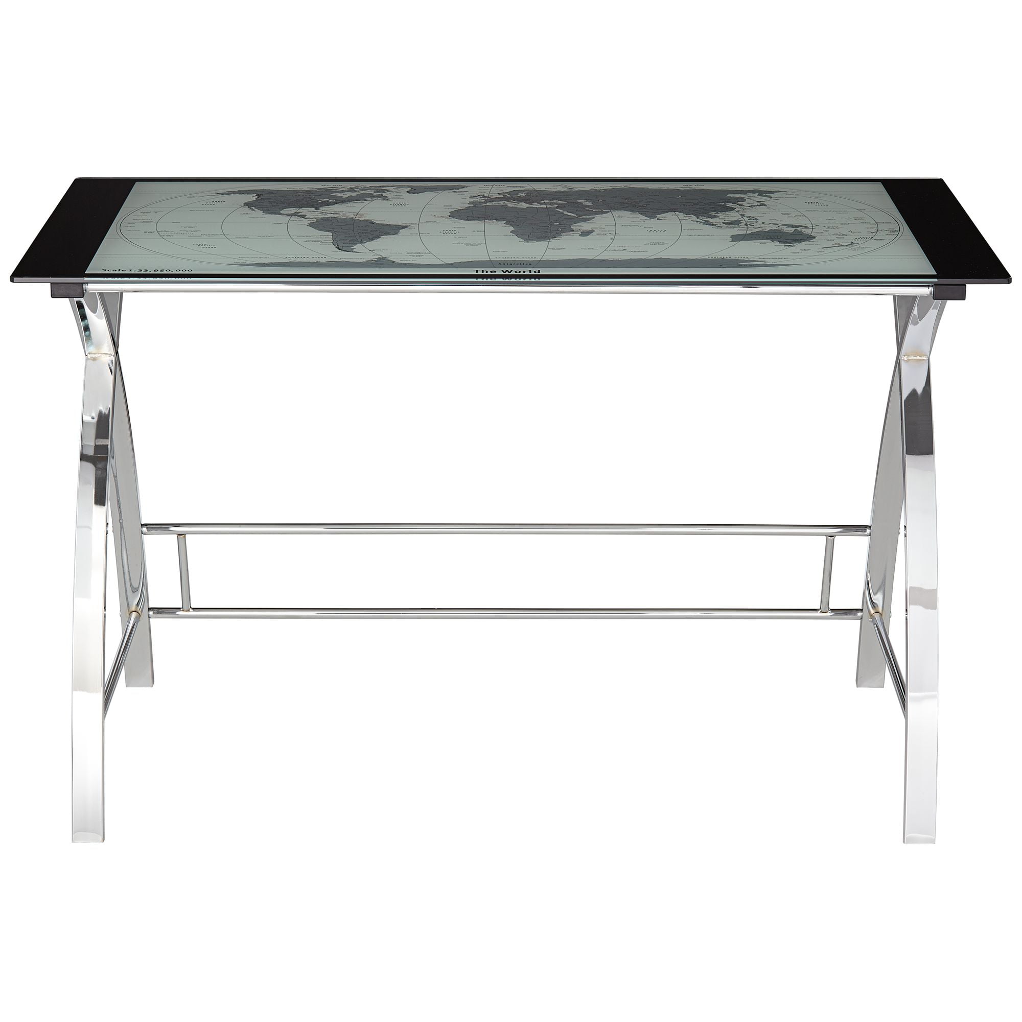World Map 47 1/4 Wide Glass and Chrome Modern Computer Office Desk -  #4R012