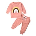 thumbnail image 1 of Aunavey Baby Girl Clothes Kids Outfits Rainbow Sweatshirt T-shirt Ruffle Long Pants 2pcs-Set Clothing, 1 of 6