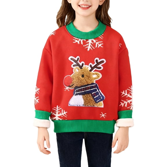 UACY Toddler Kids Christmas Reindeer Elk Snowman Cartoon Sweater, Long Sleeve Crewneck Knitted Pullover Tops, Xmas Clothes for Boys and Girls (Khaki, 12-18 Months)