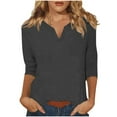 thumbnail image 2 of 3/4 Sleeve T Shirts for Women Horkkom Fall V Neck Plain T Shirts Casual Loose Pullover 3/4 Sleeve Tops Gray L, 2 of 6