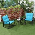 thumbnail image 2 of Outsunny 3 Pieces Patio Wicker Rocking Chairs Table Set, Outdoor PE Rattan Furniture with 2 Rockers & 1 Coffee Table w/ Padded Cushions for Deck, Backyard, Garden, Blue, 2 of 10