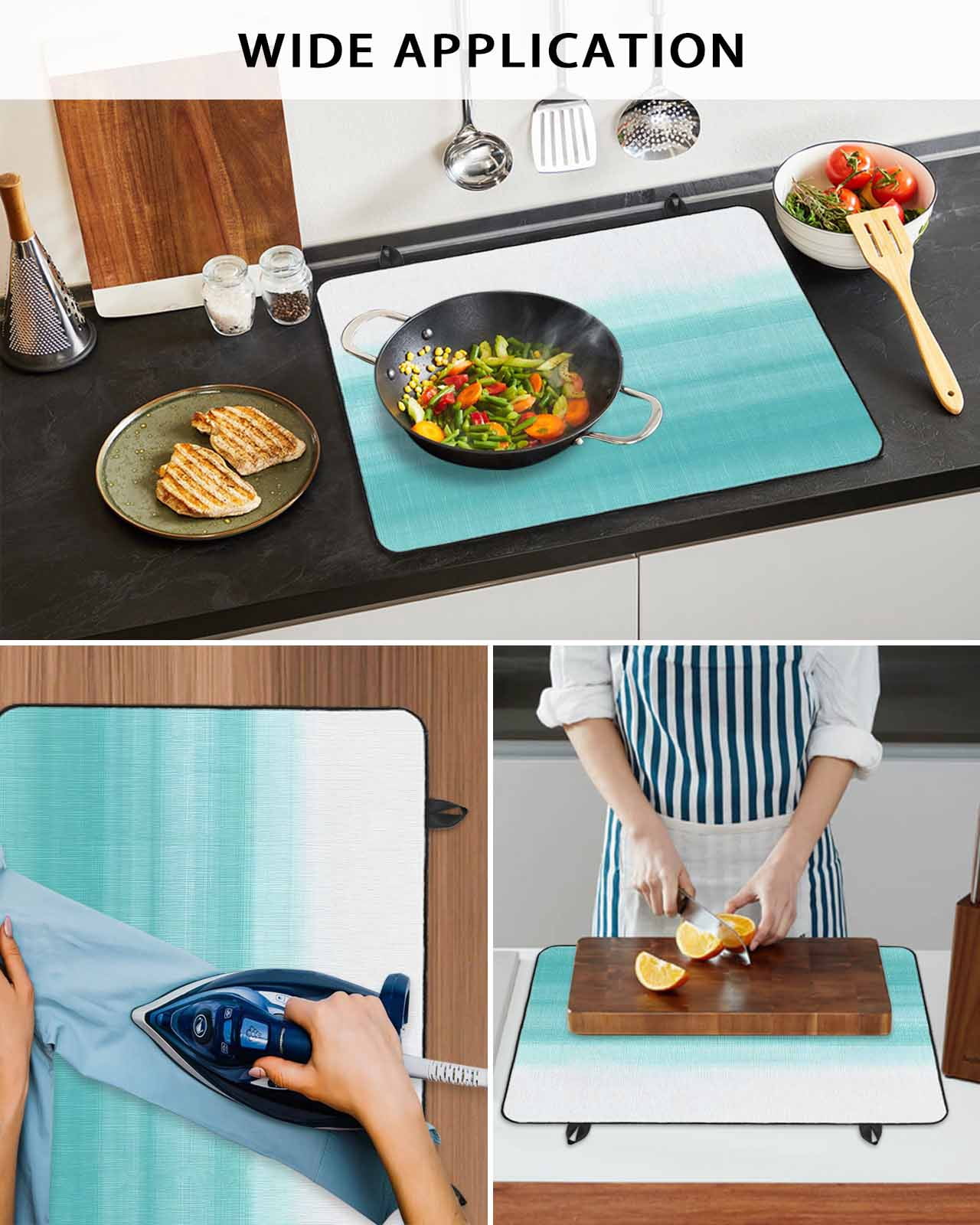 nqOlkjepod Large Induction Cooktop Protector Mat 24"x21", Aqua White Ombre Stove Top Covers for Electric Stove, Chic Modern Funny Abstract Striped Art Stove Burner Cover Mats, Glass Top Stove Cover