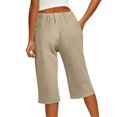 thumbnail image 6 of HKYNLAG Bermuda Shorts for Women Linen Shorts Knee Length Elastic Waist Long Shorts Casual Summer Shorts Petite Capri Pants Dressy Summer Beach Shorts with Pockets Khaki XL, 6 of 7
