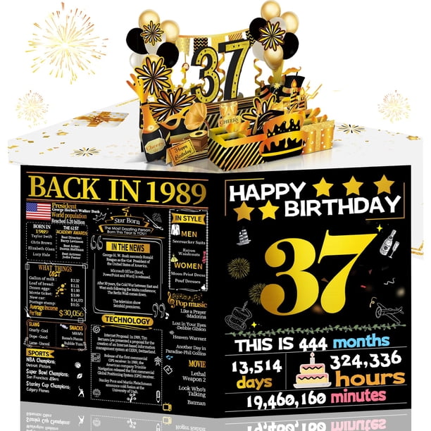 Tarjeta de cumpleaños Joycard 37th para mujer y hombre, diseño retro desplegable en 3D