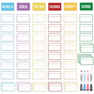 HOMiDEK Carte magnétique Kanban Board Scrum, 5x3 Étiquette d'aimant d'Erase Dry, carte de planification réutilisable Kit de panneau agile pour tableau blanc, panneau métallique ou tout Magnet Friendly Surfa