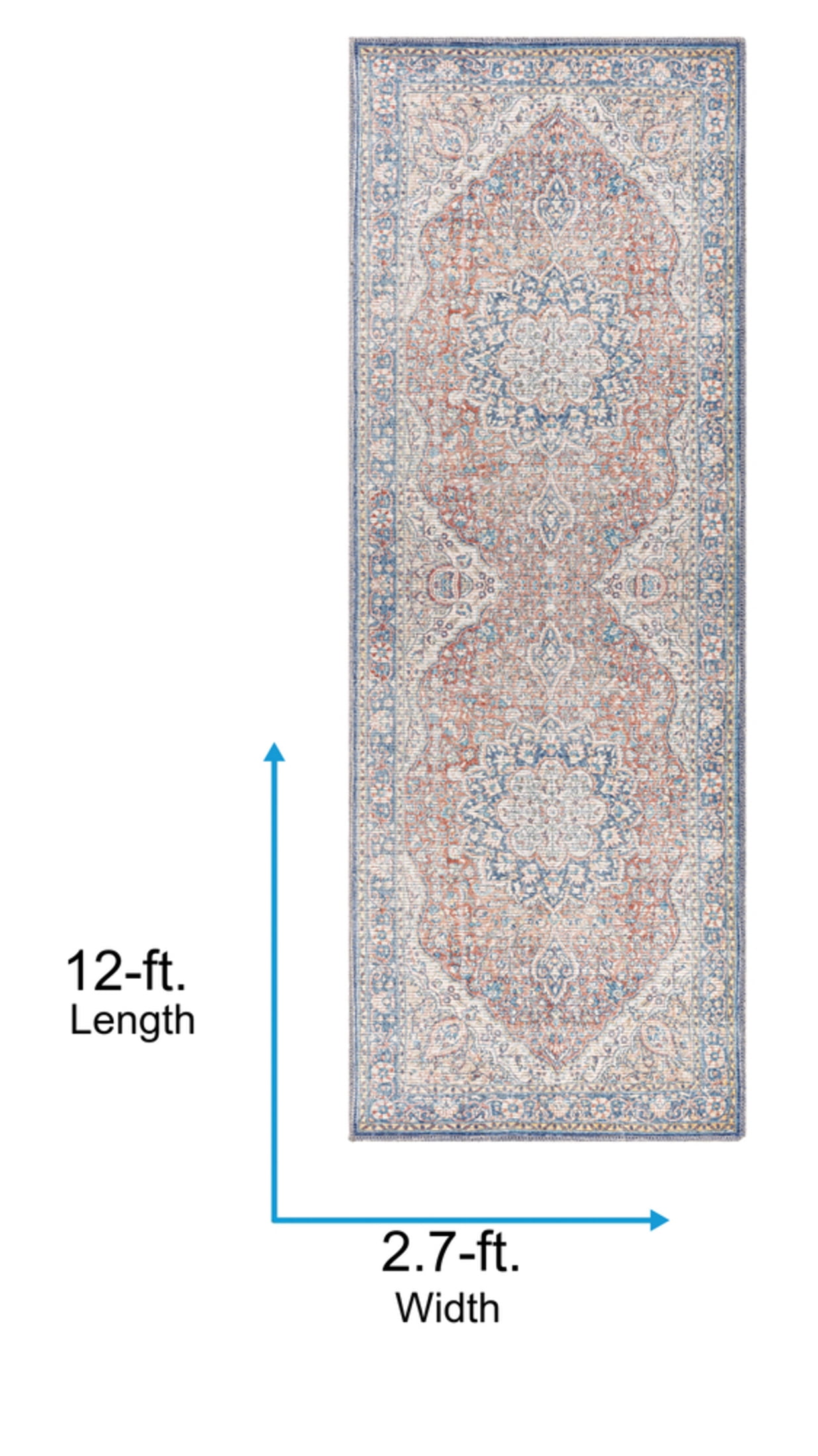 Livabliss Washable Rugs for Living Room, 3x12 Colin Traditional Red Runner Area Rug, Bedroom Dining Room Home Decor Stain Resistant Carpet (2'7" x 12' Runner)