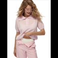 thumbnail image 4 of Women Short Sleeve Sweater Large Lapel Neck Knitted Tops Casual Sweater Shirt Loose Pullover Sweater Pink S, 4 of 7