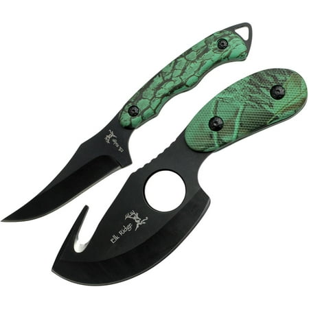 - Elk Ridge ER-300CA Hunting Knife Two-Piece Set, Straight Edge and Gut Hook Blades, Camo ABS Handles