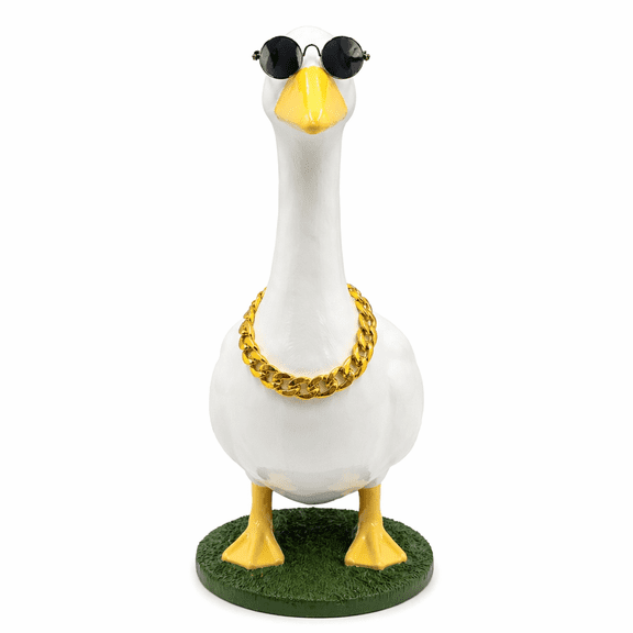"Thug Life" Lawn Goose Costume Set, Chunky Gold Chain Collar & Round Sunglasses for 23-Inch Porch Goose, Funny Outdoor Garden Statue Accessories