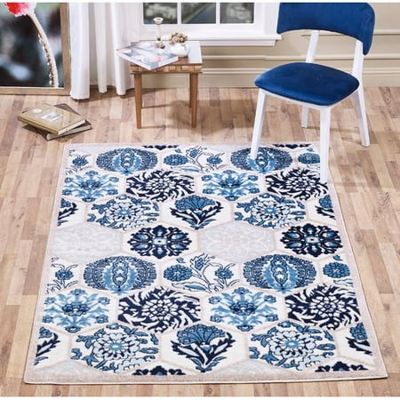 Navy Art Glass Frame - Winston Porter Johns Framed Floral Blue/Navy Area Rug