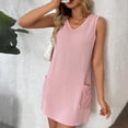 thumbnail image 5 of Lenpel Women's Sleeveless Mini Dress 2025 Summer Casual V Neck Striped Textured Tank Dress Tunic Short Dress with Pockets, 5 of 5