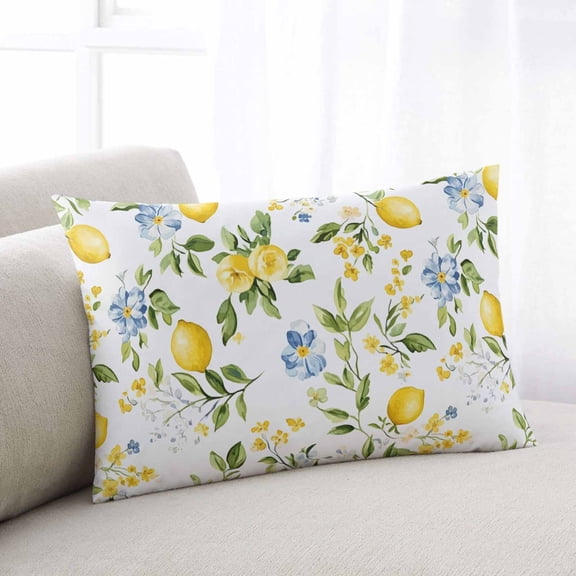 Summer Lemon Standard Size Pillow Cover, Pillowcase Protectors with Zipper, Breathable Decorative Throw Pillow Case Cover, Yellow Fruits Botanical Spring Floral Pillow Shams for Couch Sofa 20x26Inch