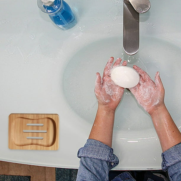 Jabonera autodrenante de madera natural | Soporte de baño y ducha | Prolonga la vida útil del jabón, mantiene las barras secas | Caqui hecho a mano, repelente al agua | Ahorrador de jabón ecológico