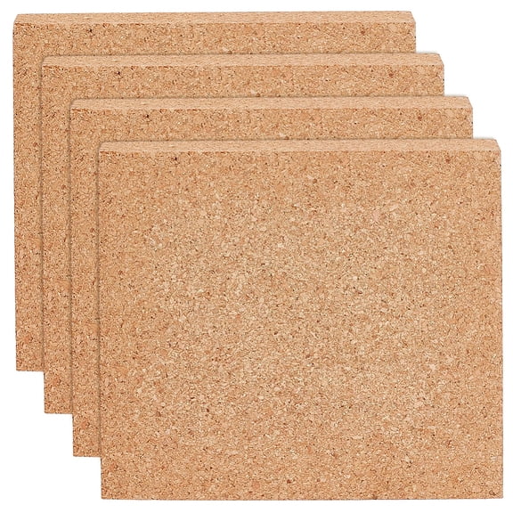 4Pcs Square Bulletin Boards 5.9x5.9 Inch Non Self-Adhesive Wood Cork Board 0.6 Inch Thick Square Message Wood Sheet Decorative Display Boards DIY