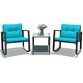 thumbnail image 2 of Costway 3PCS Patio Rattan Furniture Set Rocking Chairs Cushioned Conversation Set Blue, 2 of 9