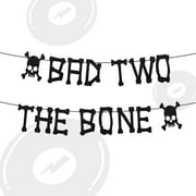 Rock n Roll 2nd Birthday Party Decorations Bad Two the Bone Black Banner Two Rocks Birthday Decor Retro Musical Birthday Banner for Music theme 90s Birthday Party Boys Girls