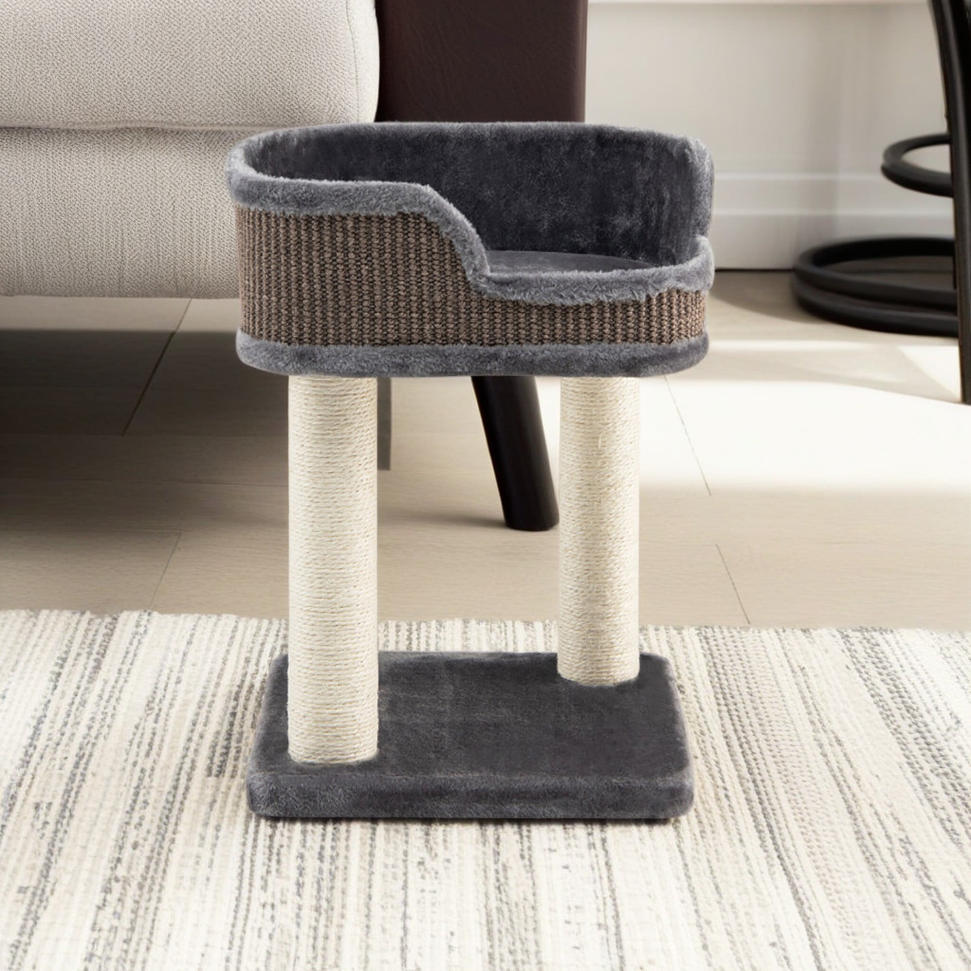 Kadyn 16" Cat Tree Tower for Indoor Cats with Large Plush Perch, Natural Sisal Scratching Post for Small Cats, Gray