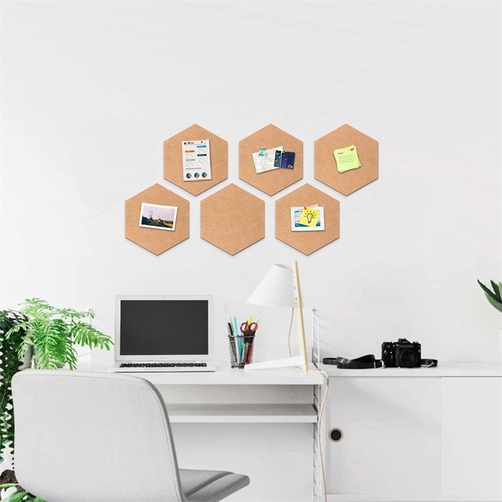 NOGIS 6 Pack Cork Board Hexagon Bulletin Boards Cork Tiles 8"x7" - 1/4" Self-Adhesive Corkboards with 40 Push Pins Mini Wall for Wall Home School Office Decorative