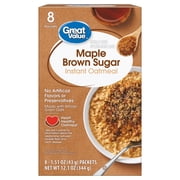 Great Value Maple & Brown Sugar Instant Oatmeal, 1.51 oz, 8 Packets