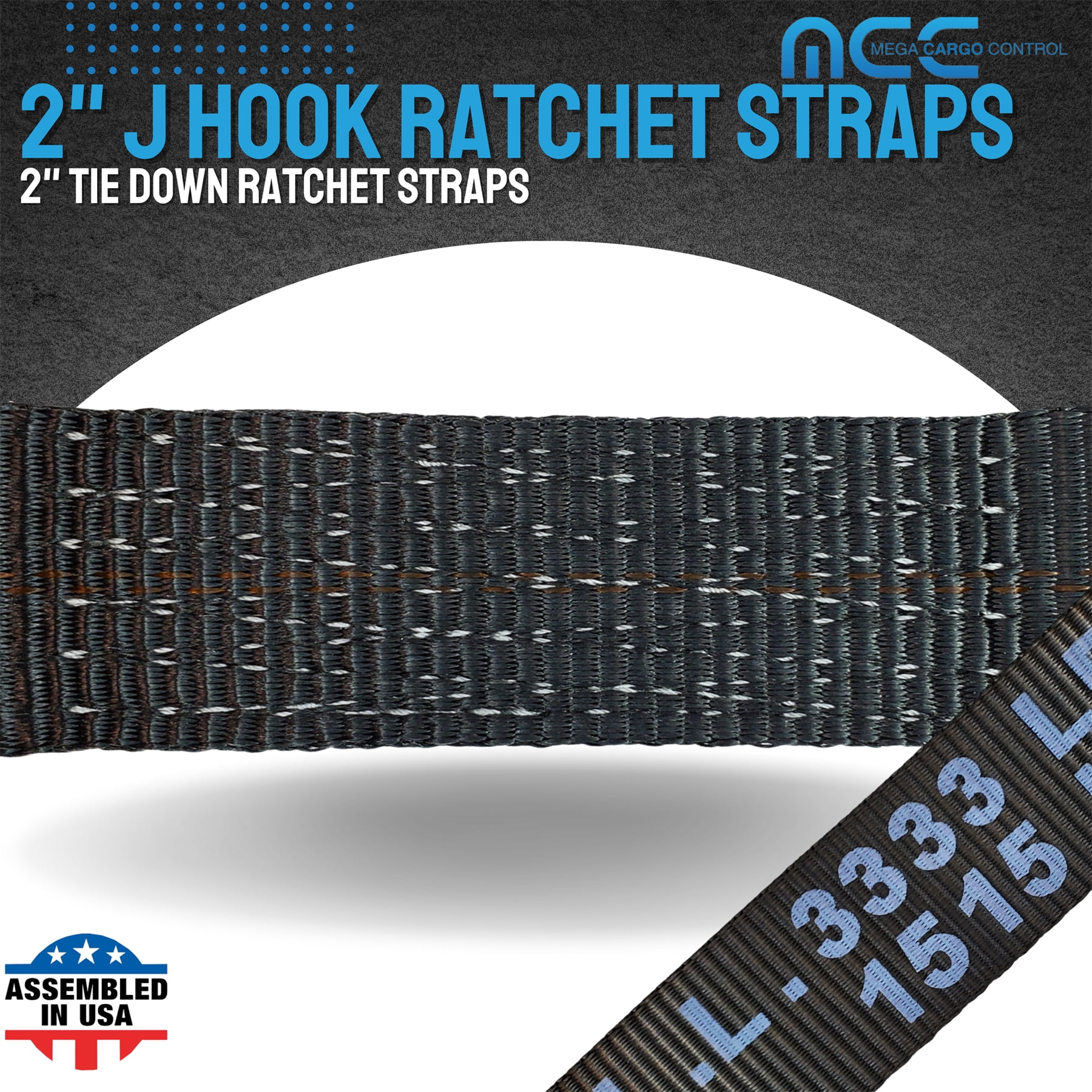 Mega Cargo Control USA Heavy Duty 2" x 60' Ratchet Strap J Hook Flatbed Truck Farm Tie Down 4 Pack