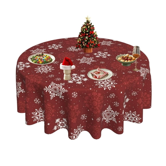 Round Tablecloth for Dining with Snowflake Pattern - Holiday Heat Insulation Stain Polyester Cloth for Home Table and Elegant Festive Setting