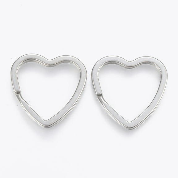 2pc Tarnish Resistant 304 Stainless Steel Split Key Rings Keychain Clasp Findings Heart Stainless Steel Color 31x31x3mm Inner Diameter: 25x23mm