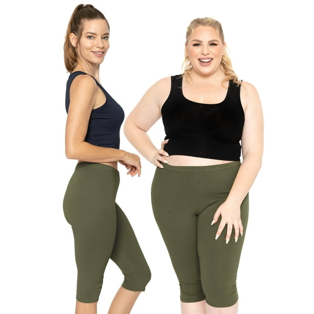 Stretch Is Comfort Women s Cotton Knee Length Leggings Olive Green Large