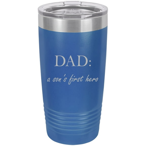 Dad: A Son's First Hero Stainless Steel Engraved Insulated Tumbler 20 Oz Travel Coffee Mug, Blue