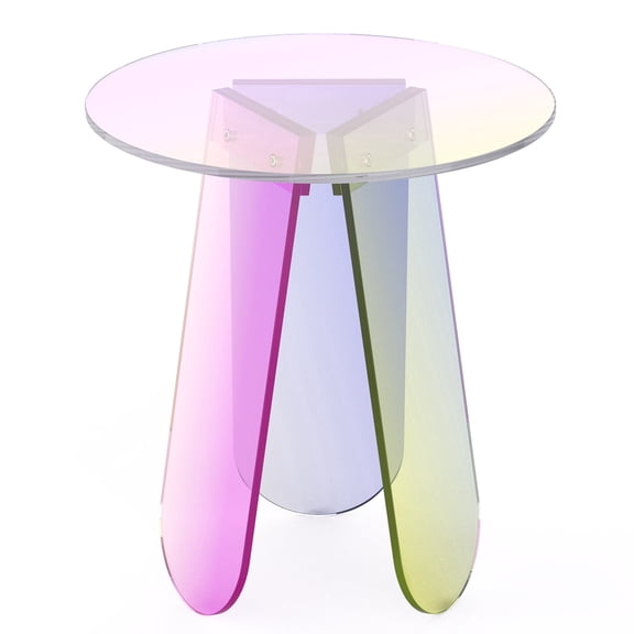 Acrylic Coffee Table Iridescent Multi-chromatic Coffee Table,16" Gradient Round Clear Nightstand Table for Bedroom,Bistro,Balcony Easy Assembly
