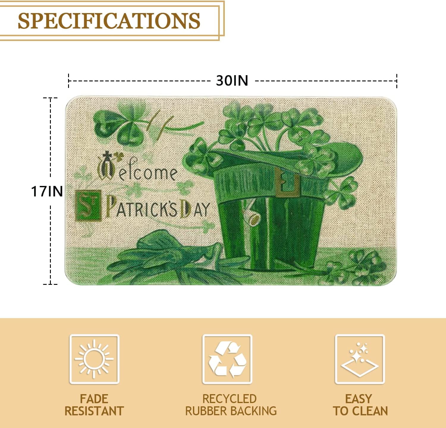 Roszwtit St Patricks Day Door Mat 30 X 17 Inch Shamrock Welcome Doormat Indoor Outdoor Entrance Floor Rug St Patricks Day Decor Non Slip Rubber Welcome Mats