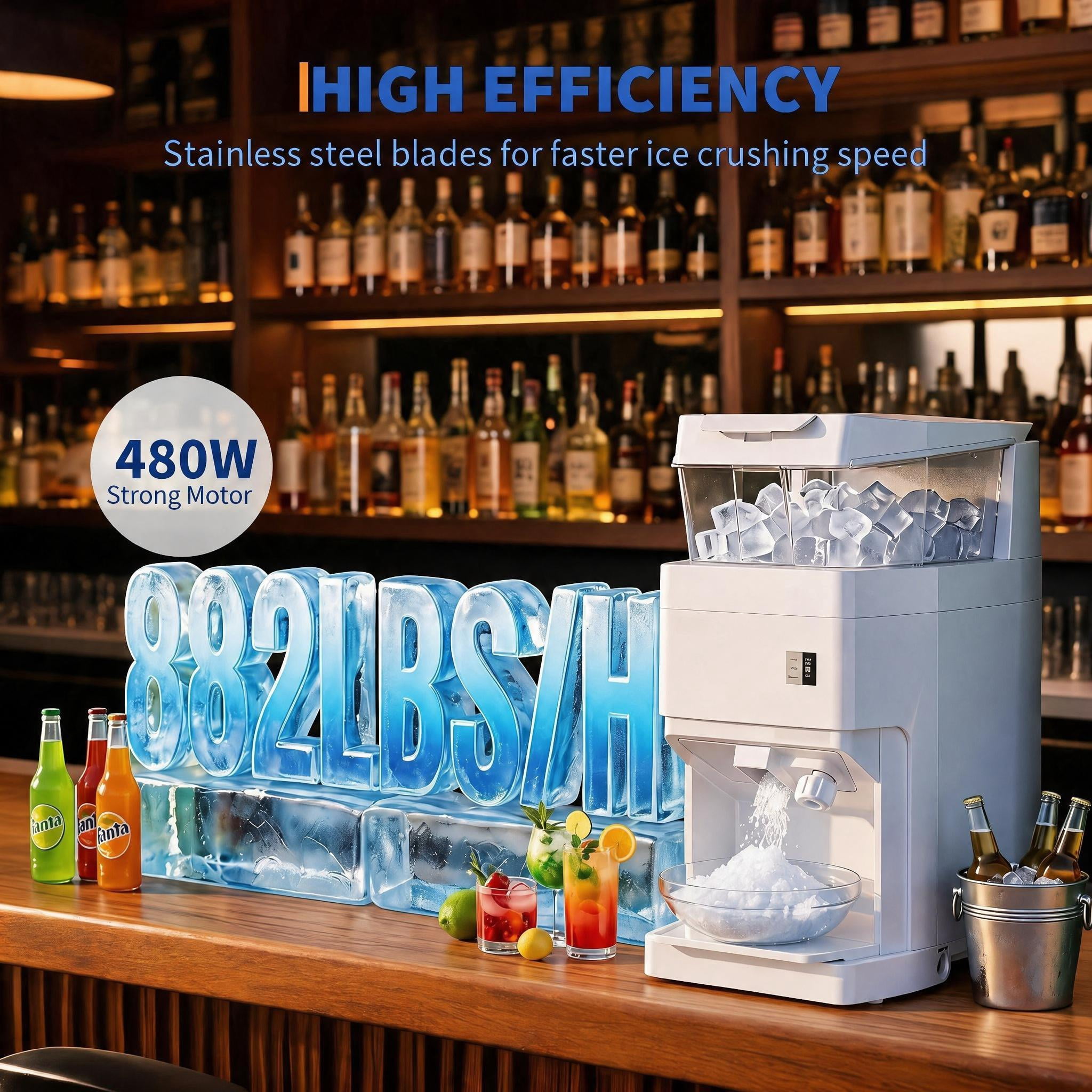Commercial Ice Shaver Crusher, with 1.85Gal Hopper, 900LBSLBS/H