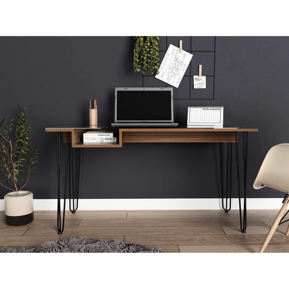 Mahogany Desk with Glass Top and One Drawer / Good for Home Work Use