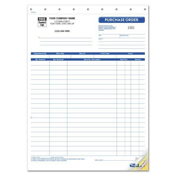 Purchase Order Form, 8 1/2 X 11"