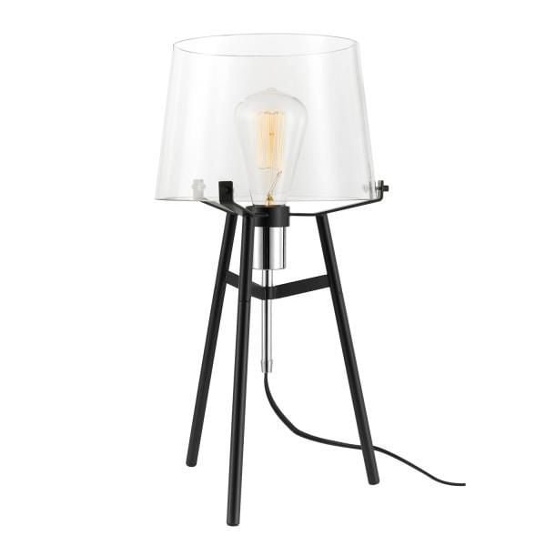 Globe Electric Lancaster 20" Table Lamp, Black Finish, Exposed Chrome Socket, Metal Base, Clear Glass Shade, In-Line Rocker Switch, 67024