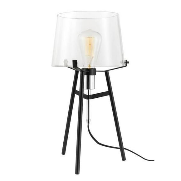 Globe Electric Lancaster 20" Table Lamp, Black Finish, Exposed Chrome Socket, Metal Base, Clear Glass Shade, In-Line Rocker Switch, 67024