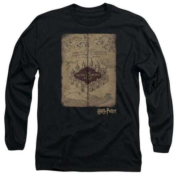 Harry Potter Marauders Map Long Sleeve Adult 18/1 T-Shirt Black