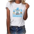 thumbnail image 2 of Penkiiy Happy Hanukkah Shirt Women Chrismukkah Shirt Cat Candle Shirt Love and Light T-Shirt Festival Short Sleeve Tops White, 2 of 8