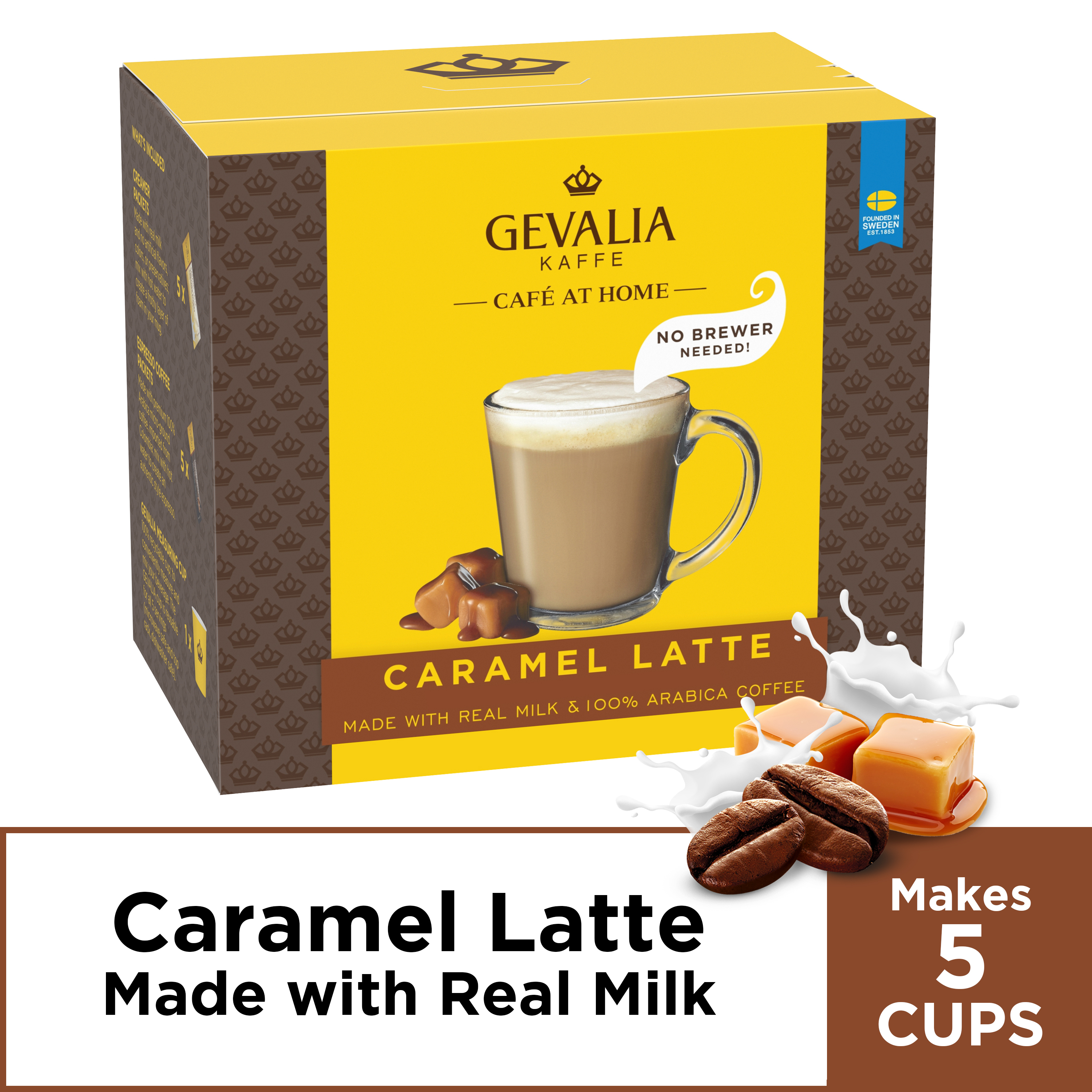 Gevalia Café at Home Instant Caramel Latte Coffee Kit, 5 Count